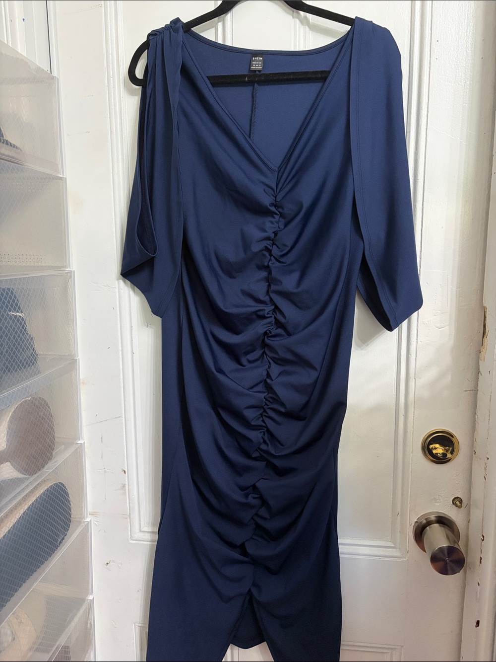 SHEIN Navy Ruched Midi Dress